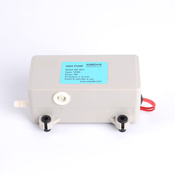 AMBOHR 12Vac Mini Electric Air Pump MP-A03 Plus 3 W 2 PSI (14 Kpa) Single Diaphragm, Duckbill Valves 1/4" (6 mm)